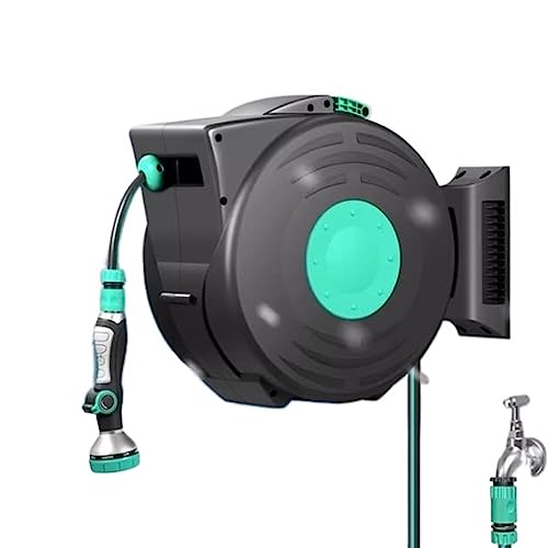 CXGFRGH Wasserschlauchaufbewahrung， 25 m/82 Fuß 1/2 Zoll automatisch einziehbarer Schlauch, Wandmontage auf Rolle, tragbarer 180° schwenkbarer Schlauchwagen von CXGFRGH