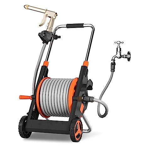 CXGFRGH Wasserschlauchaufbewahrung, Faltbarer Gartenschlauchwagen, mobiler Gartenwagen mit Rädern, mit Schlauchsprühdüse und 50 m/164 Fuß 1/2 Zoll Schlauch CXGFRGH Wasserschlauchaufbewahrung, Faltbarer Gartenschlauchwagen, mobiler Gartenwagen mit Rädern, mit Schlauchsprühdüse und 50 m/164 Fuß 1/2 Zoll Schlauch von CXGFRGH