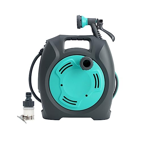 CXGFRGH Wasserschlauchaufbewahrung， Outdoor-Schlauchwagen-Organizer, geeignet for die meisten Arten von Wasserhähnen, mit 10 m langem Schlauch und Schlauchtrommel mit 7 Düsenmustern C(Blue) von CXGFRGH