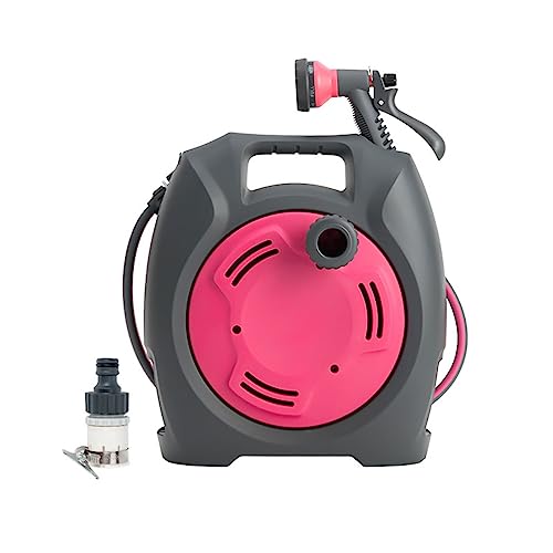 CXGFRGH Wasserschlauchaufbewahrung， Outdoor-Schlauchwagen-Organizer, geeignet for die meisten Arten von Wasserhähnen, mit 10 m langem Schlauch und Schlauchtrommel mit 7 Düsenmustern C(Rose) von CXGFRGH