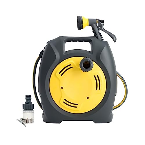 CXGFRGH Wasserschlauchaufbewahrung， Outdoor-Schlauchwagen-Organizer, geeignet for die meisten Arten von Wasserhähnen, mit 10 m langem Schlauch und Schlauchtrommel mit 7 Düsenmustern C(Yellow) von CXGFRGH
