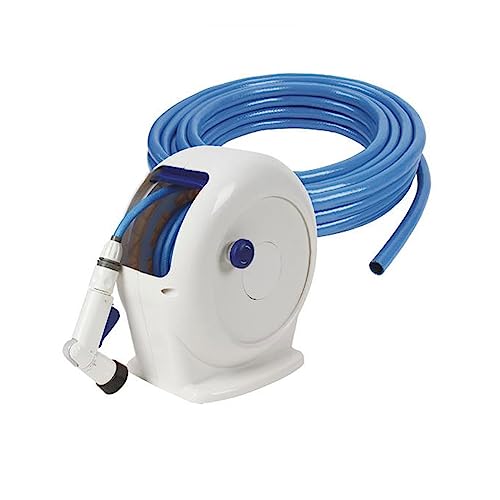 CXGFRGH Wasserschlauchaufbewahrung， Tragbarer Schlauchaufroller mit 20 m Langen Schläuchen, Verstellbarer Sprühdüse, kompakt und leicht for Bewässern von Gartentöpfen und Balkonen(Blue) von CXGFRGH