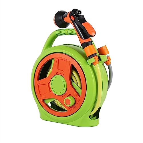 CXGFRGH Wasserschlauchaufbewahrung， mit 10 m langem Schlauch und 8-Muster-Düsen for die Autoreinigung, Autowäsche und Gartenbewässerung, Schlauchwagen (Gris)(Green) von CXGFRGH