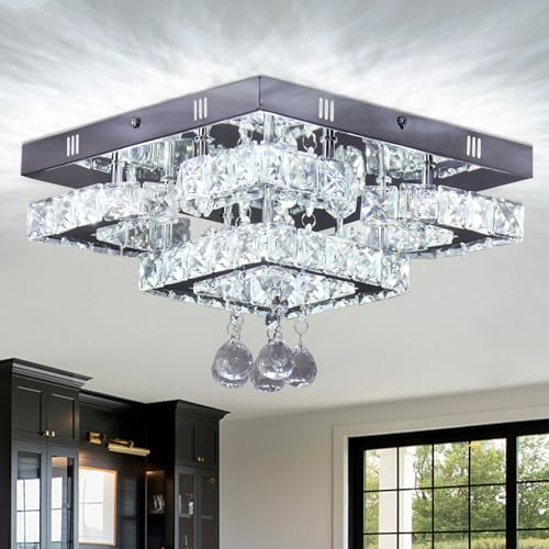 CXGLEAMING 30cm Modern LED Kristall Kronleuchter Deckenleuchte Pendelleuchte Geeignet für Wohnzimmer Schlafzimmer Küche Flur Eingang Edelstahlrahmen 36W 230V （Weißes Licht） von CXGLEAMING