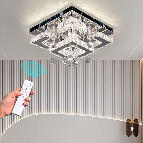 CXGLEAMING Dimmbare Kristall Kronleuchter Moderne Deckenleuchte Mount Kronleuchter für Wohnzimmer Schlafzimmer Schrank Küche (Fernbedienung) von CXGLEAMING