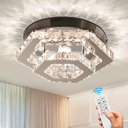 CXGLEAMING 13" Moderne Kronleuchter Kristall LED Deckenleuchte Dimmbar Sechseckig Unterputz Kronleuchter Deckenlampe für Wohnzimmer Schlafzimmer Badezimmer Küche Esszimmer(Fernbedienung) von CXGLEAMING