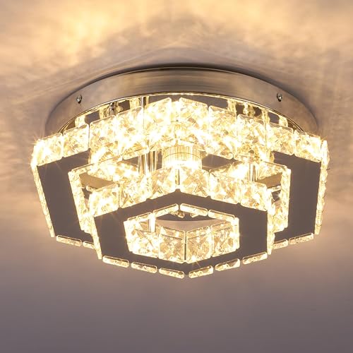 CXGLEAMING Deckenlampe LED Deckenleuchte Kristall Kronleuchter 45W 2500K-6500K 3600lm Geeignet für Wohnzimmer, Schlafzimmer, Küche 29cm Deckensockel Polygon（Helligkeit/Farbtemperatur einstellbar） von CXGLEAMING