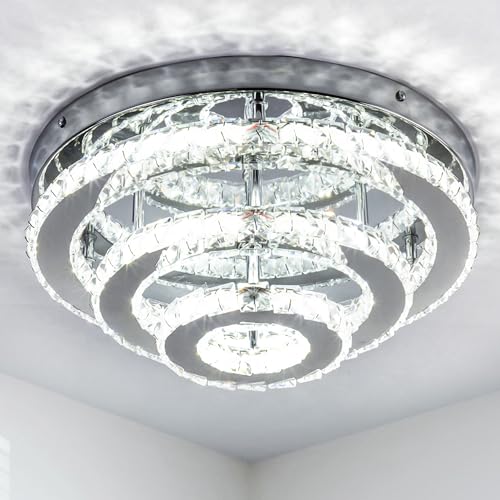 CXGLEAMING 13.8" Moderne Kronleuchter-Deckenlampe LED Kristall Deckenleuchte 3-Schicht Runde Kronleuchter Halbeinbau Deckenleuchten für Wohnzimmer Schlafzimmer Esszimmer Küche(Kaltweiß) von CXGLEAMING