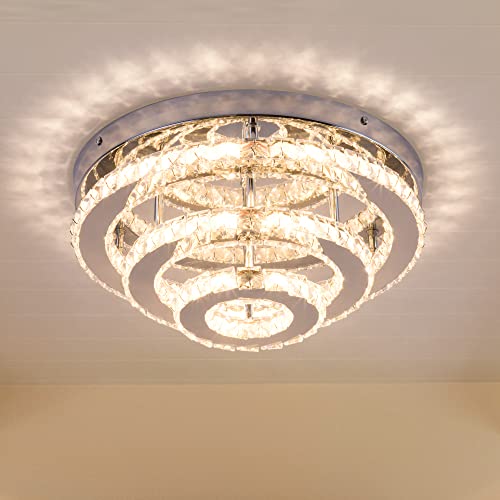 CXGLEAMING 13.8" Moderne Kronleuchter-Deckenlampe LED Kristall Deckenleuchte 3-Schicht Runde Kronleuchter Halbeinbau Deckenleuchten für Wohnzimmer Schlafzimmer Esszimmer Küche(Warmes Licht) von CXGLEAMING