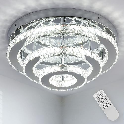 CXGLEAMING 13.8" Moderne Kronleuchter-Deckenlampe LED Kristall Deckenleuchte 3-Schicht Runde Kronleuchter Dimmbar Deckenleuchten für Wohnzimmer Schlafzimmer Esszimmer Küche von CXGLEAMING