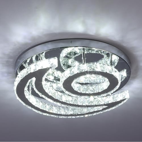CXGLEAMING 15.7" LED Kristall Deckenleuchte Moderner Kronleuchter LED Deckenlampe Rund Unterputz Lüster Lampe Kristall Pendelleuchte für Wohnzimmer Schlafzimmer Badezimmer Flur(Kühles Weiß) von CXGLEAMING