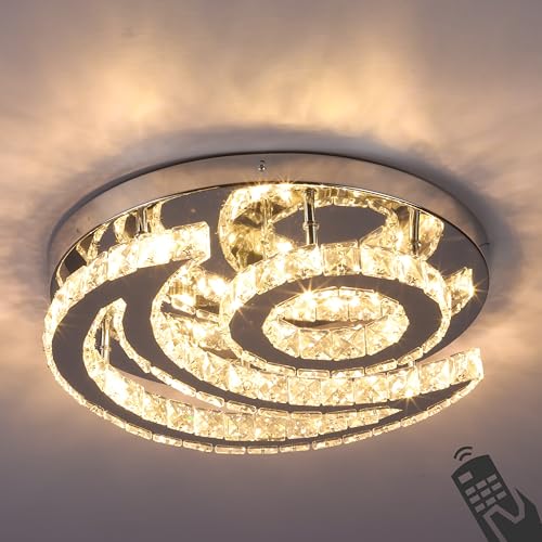 CXGLEAMING 15.7" Moderner Kronleuchter Kristall Deckenleuchte LED Dimmbar Deckenlampe Mond Runde Unterputz Hängelampe Luster für Wohnzimmerlampe Schlafzimmer Badezimmer Flur(Fernbedienung) von CXGLEAMING