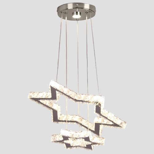 CXGLEAMING Modern Hängelampe LED Kronleuchter Kristall Stern Luster Pendelleuchte Esstisch Hängelampe Wohnzimmer 45W Einstellbare Hängehöhe, Helligkeit, Farbtemperatur 18cm Deckensockel (Einstellbar) von CXGLEAMING
