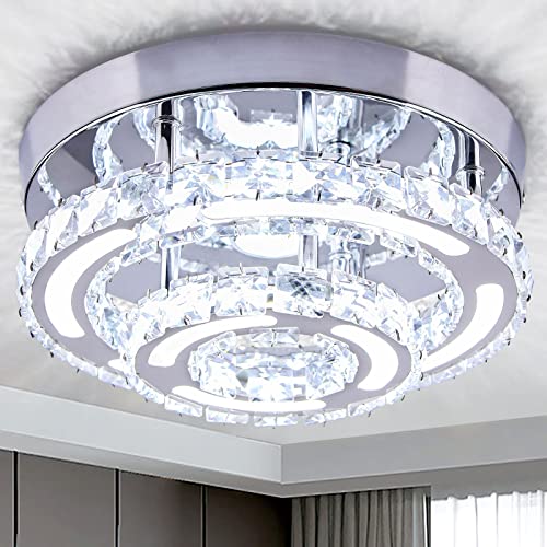 CXGLEAMING Moderne Deckenlampe LED Kristall Deckenleuchte Rund Kristall Kronleuchter Unterputz Pendelleuchte für Wohnzimmer Schlafzimmer Esszimmer Badezimmer Küche(Kaltweiß) von CXGLEAMING