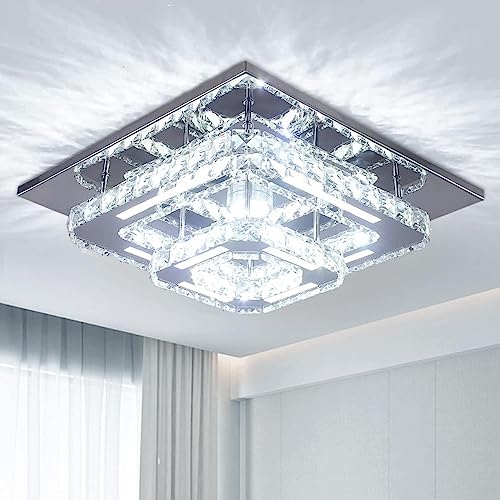 CXGLEAMING Deckenlampe LED Deckenleuchte Kristall Kronleuchter 29W 6500K 2320lm Geeignet für Wohnzimmer, Schlafzimmer, Küche, Flur und Eingangsbereich 30cm Deckensockel（Weißes Licht-Acryl-Version von CXGLEAMING