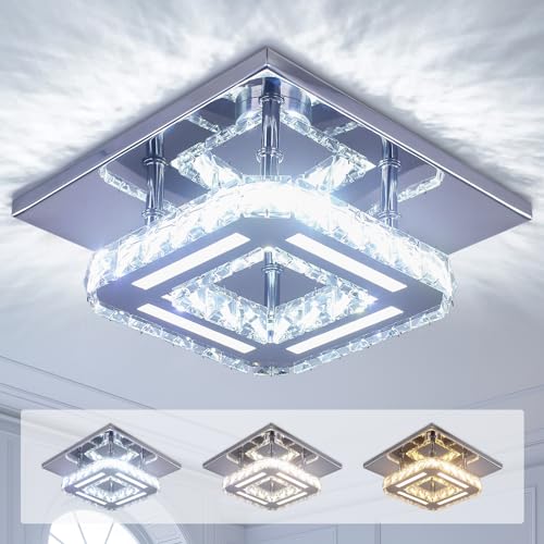 CXGLEAMING Moderne Kronleuchter Kristall LED Deckenleuchte Quadratischer Deckenlampe Unterputz Mini Deckenleuchte für Schlafzimmer Wohnzimmer Flur Badezimmer(Mehrfarbig) von CXGLEAMING