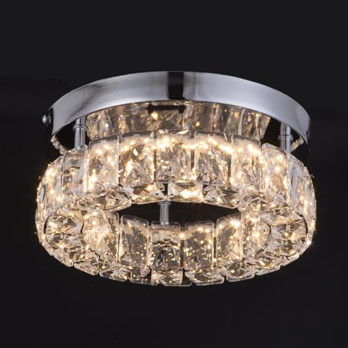 CXGLEAMING Deckenlampe Led Deckenleuchte Kristall Kronleuchter 16W 2500K-6500k 1280lm Geeignet für Wohnzimmer, Schlafzimmer, Küche,Keller,Büro 25cm Deckensockel (Farbtemperatur/Helligkeit einstellbar) von CXGLEAMING