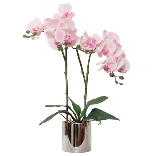 CXGS Künstliche Orchidee, Real Touch-Qualität, Kunstorchideen in Keramikvase, 50 cm, künstliche Phalaenopsis-Blume, Kunstblumenarrangement für Tafelaufsatz, Heim- und Innendekoration, Rosa von CXGS