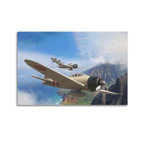 WW2 Vintage-Flugzeug-Poster, japanisches A6M2, Zero Fighters of The Carrier Akagi on Their Way to Pearl Harbou, Poster, dekorative Malerei, Leinwand, Wandposter und Kunstdruck, modernes Familienbett von CXHJCQ