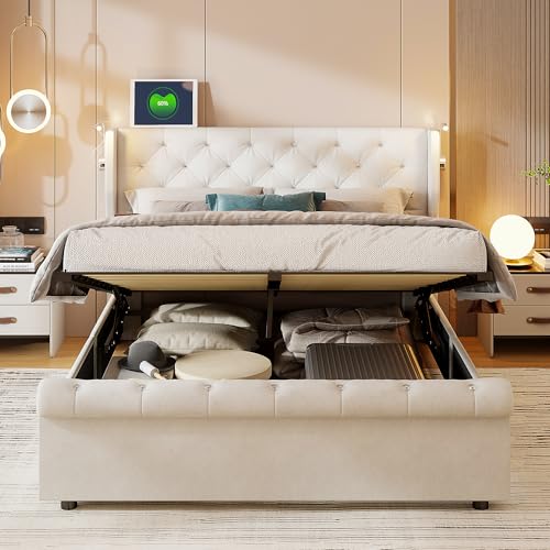 Bett 140 x 190 cm mit Lattenrost, gepolstertes Bett mit USB und 2 Leselampen, gepolstertes Bett mit Stauraum und Lattenrost, Betten für Erwachsene mit verstellbarer Nachttischlampe, Samt (Beige-C, 140 Bett 140 x 190 cm mit Lattenrost, gepolstertes Bett mit USB und 2 Leselampen, gepolstertes Bett mit Stauraum und Lattenrost, Betten für Erwachsene mit verstellbarer Nachttischlampe, Samt (Beige-C, 140 von CXHLXYR