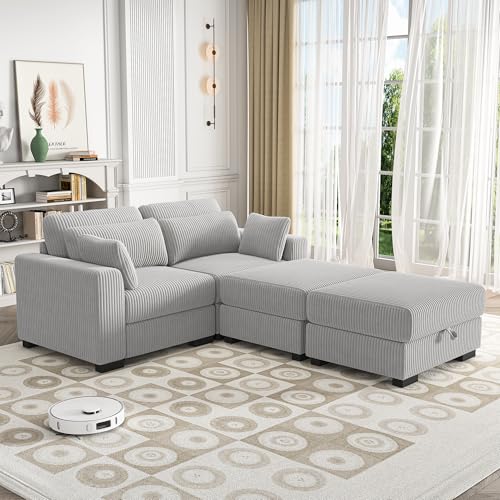 CXHLXYR Modernes Sofa, 2-Sitzer, bequemes Schlafsofa, Sofas mit 2 Aufbewahrungsboxen, Rückenlehne und Kissen, Sofa für Wohnzimmer und Schlafzimmer, Stoff aus geripptem Samt (Grau, 2+2) von CXHLXYR
