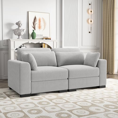 Modernes Sofa, 2-Sitzer, bequemes Schlafsofa, Hybrid-Sofa, neue Technologie mit Rückenlehne und weichen Kissen, Sofa für Wohnzimmer und Schlafzimmer, Stoff aus Cordstoff (Grau, 2) von CXHLXYR