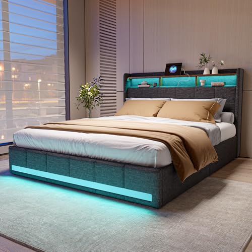 Polsterbett mit 4 Schubladen und LED-Licht, Bett 140 x 190 cm mit Lattenrost und USB, Doppelbett mit Kopfteil, Erwachsenenbett mit Stauraum, Doppelbett für Erwachsene und Jugendliche (Grau, 140 x 190 Polsterbett mit 4 Schubladen und LED-Licht, Bett 140 x 190 cm mit Lattenrost und USB, Doppelbett mit Kopfteil, Erwachsenenbett mit Stauraum, Doppelbett für Erwachsene und Jugendliche (Grau, 140 x 190 von CXHLXYR