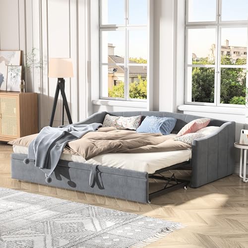 Schlafsofa 90/180 x 200 cm, modernes 2-Sitzer-Sofa mit Lattenrost, multifunktionales Schlafsofa aus Samt, Matratze nicht im Lieferumfang enthalten (Grau, 90 x 200 cm) von CXHLXYR