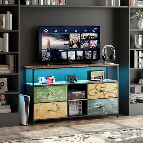 TV-Möbel, LED-TV-Möbel, Holz mit 4 Schubladen, 108 x 29,8 x 76,8 cm, TV-Möbel mit Schränken, Schubladen und Regalen, Tele-Möbel für Wohnzimmer oder Schlafzimmer (4 Schubladen, 108 cm) von CXHLXYR
