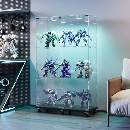 Vitrine aus Glas, LED, Schrank für Sammlung mit 2 Türen, 3 Regalböden, Vitrinen aus Glas mit Rollen, Vitrinenschrank mit Schloss, Vitrinen, Möbel für Wohnzimmer, Bar, 123 x 79 x 35 cm (2 Türen, 3 Vitrine aus Glas, LED, Schrank für Sammlung mit 2 Türen, 3 Regalböden, Vitrinen aus Glas mit Rollen, Vitrinenschrank mit Schloss, Vitrinen, Möbel für Wohnzimmer, Bar, 123 x 79 x 35 cm (2 Türen, 3 von CXHLXYR