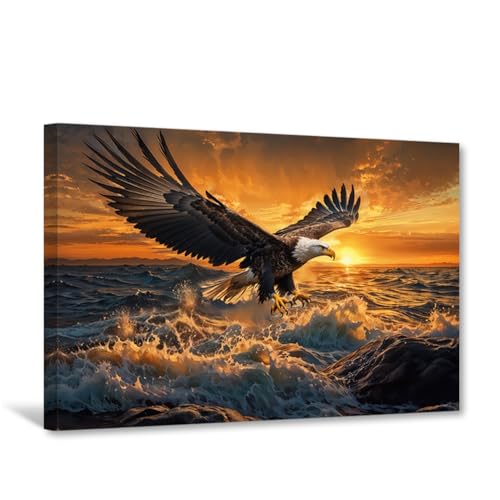 CXHOSTENT Adler-Leinwandbild Vogelbilder Wildtier-Gemälde Druck Weißkopfseeadler Bild wilde Naturlandschaft Wohnzimmer-/Büro-Dekor gerahmt (40L x 60B cm) von CXHOSTENT
