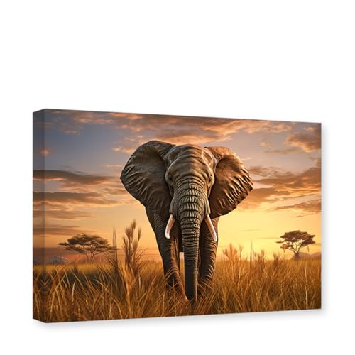 CXHOSTENT Afrikanischer Elefant Leinwand Wandkunst Tierbilder Wanddekoration Wildtiere Malerei Druck Wildtier-Poster Rahmen (Elefant - 3, 40.00 x 60.00 cms) von CXHOSTENT