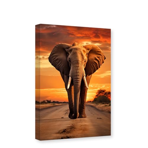 CXHOSTENT Elefanten-Bilder Wanddekoration Afrikanisches Tier Leinwand Wandkunst Wildtiere Gemälde Druck Wildtier-Poster Rahmen (Elefant - 2, 40.00 x 60.00 cms) von CXHOSTENT