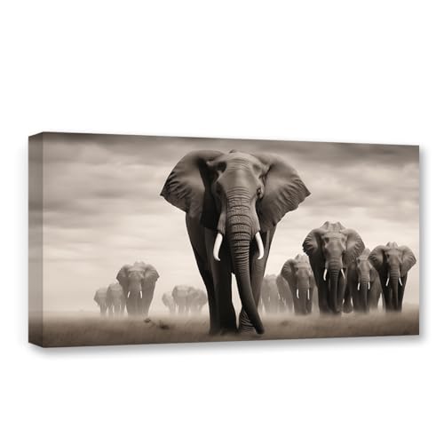 CXHOSTENT Elefanten-Leinwand-Kunst Tiergemälde Wanddekoration Afrikanische Tiere Bilder Wildtier-Poster Großes Wohnzimmer-Dekor Rahmen (Elefant - 3, 50.00 x 100.00 cms) von CXHOSTENT