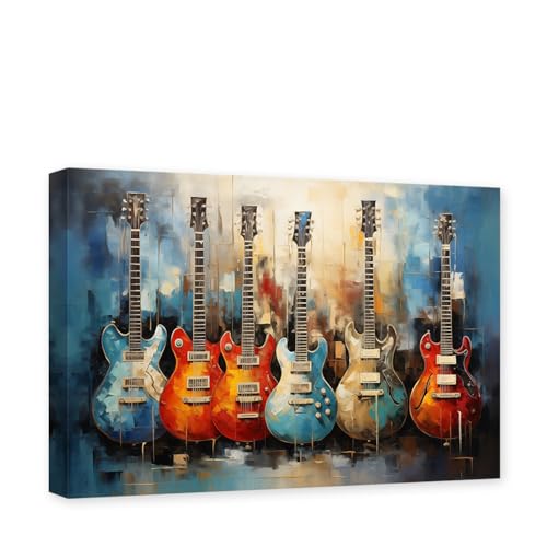 CXHOSTENT Gitarren-Leinwand-Kunst Vintage-Stil Gitarrenbilder Wanddekoration Musik-Themen-Gemälde Poster Musiksaal Bar-Dekor Rahmen (Gitarre - 2, 70.00 x 105.00 cms) von CXHOSTENT