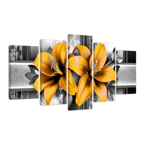 CXHOSTENT Großes Blumen Wandbild auf Leinwand 5-teilig Lilien Kunstdrucke abstraktes Blumen Wandbild Schlafzimmer Galerie Wanddekoration (Gelb, 10"x16"x2 10"x20"x2 10"x24"x1) von CXHOSTENT