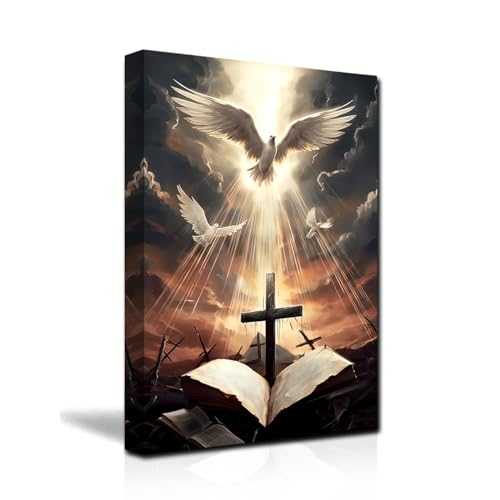 CXHOSTENT Heilige Bibel Kreuz Bild auf Leinwand Christliches Leinwandbild Das Kreuz und die Friedenstaube Wanddekoration Jesus Bilder Gott Poster (A, 30.00 x 45.00 cms) von CXHOSTENT
