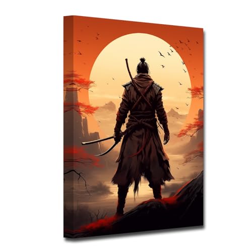CXHOSTENT Japanische Samurai Leinwand Wanddrucke Japan Krieger Porträtbilder gepanzerte Samurai Kunstdrucke Bushido Poster Jungen Mann Raumdekoration (A, 30.00 x 45.00 cms) von CXHOSTENT