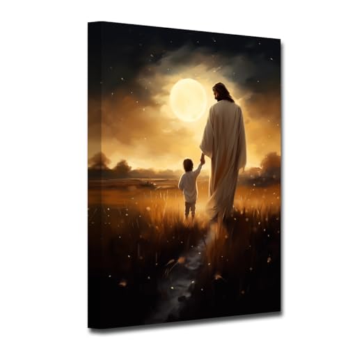 CXHOSTENT Jesus Leinwand Wandbilder Gott und das Kind Rückansicht Kunstdrucke Gott Poster christliche Bilder für spirituelles Gebet Raumdekoration (B, 70.00 x 105.00 cms) von CXHOSTENT
