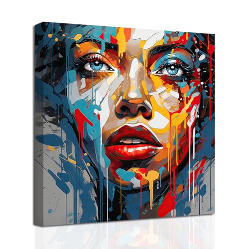 CXHOSTENT Leinwand Wanddrucke mit abstraktem Frauengesicht Graffiti Frauenporträt Kunstdrucke abstrakte Gesichtsbilder buntes Mädchen Poster (C, 30.00 x 30.00 cms) von CXHOSTENT