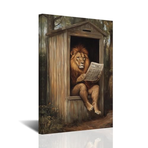 CXHOSTENT Löwen Badezimmer Wanddekor Löwe in Toilettenhäuschen Bilder rustikaler Tier Kunstdruck Waldtier Wandbild für Toilettenhäuschen Dekor (30.00 x 45.00 cms) von CXHOSTENT