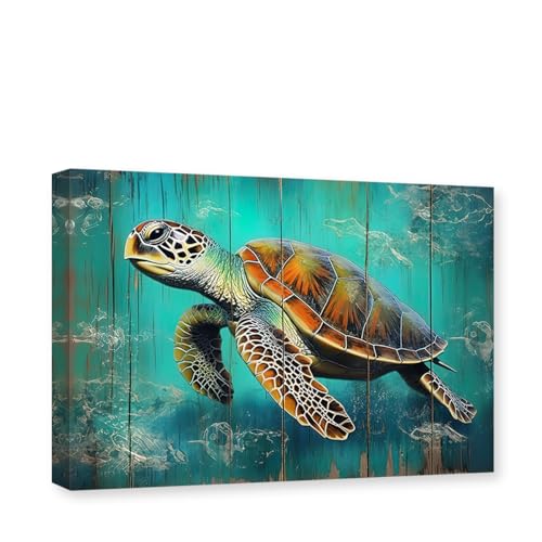 CXHOSTENT Meeresschildkröte Bilder Wandkunst Meerestier Druck Leinwand Ozean Tier Malerei Poster Strand Thema Dekor Rahmen (Meeresschildkröte - 3, 40.00 x 60.00 cms) von CXHOSTENT