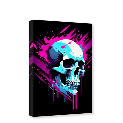 CXHOSTENT Schädel-Leinwand-Kunst bunte Skelett-Bilder Wanddekoration Halloween-Thema Gemälde Druck Dekor Rahmen (Schädel - 1, 30.00 x 45.00 cms) von CXHOSTENT