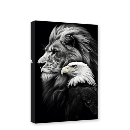 CXHOSTENT Schwarz-weiße Tier-Leinwand-Kunst Löwe und Adler Bilddruck Tiere Porträt Malerei Poster Wohnzimmer Dekor Rahmen (Tier - 1, 30.00 x 45.00 cms) von CXHOSTENT