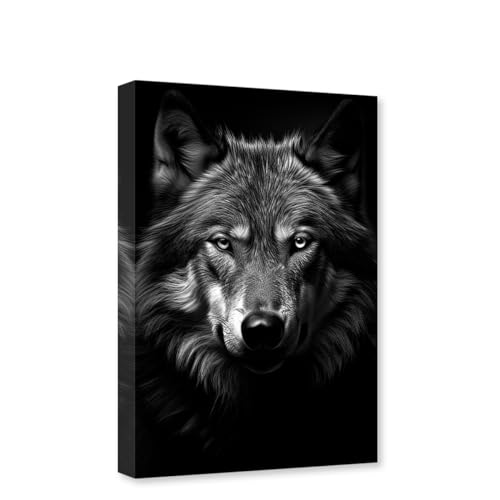 CXHOSTENT Wildtier-Leinwand-Kunst Schwarz-Weiß-Wolf-Bilder Druck Tierporträt Gemälde Poster Zuhause Wohnzimmer Dekor Rahmen (Wolf - 4, 40.00 x 60.00 cms) von CXHOSTENT