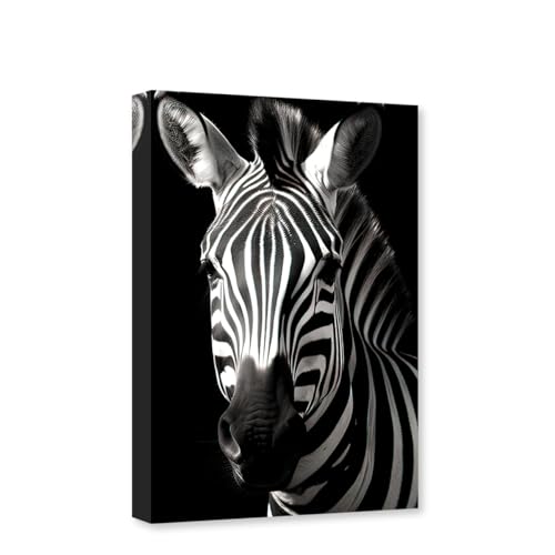 CXHOSTENT Zebra-Leinwand-Kunst Tiere Gemälde Wanddekoration Schwarz-Weiß-Tierbilder Druck Wildtier-Porträt Poster Rahme (Zebra - 2, 60.00 x 90.00 cms) von CXHOSTENT