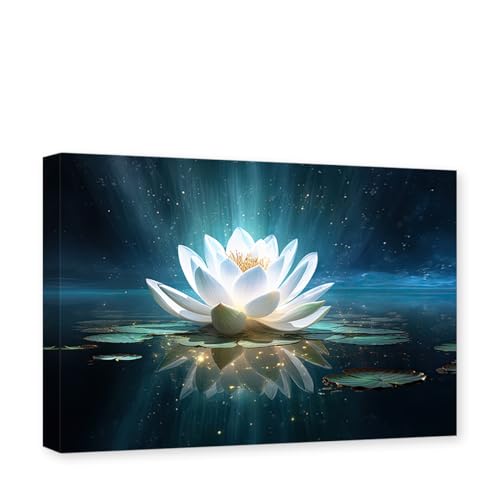 CXHOSTENT Zen-Leinwand-Kunstdruck weiße Lotusblume Blüte im Wasser Bilddruck für Badezimmer Yoga Raum Raumdekoration Rahmen (Lotusblume - 3, 60.00 x 90.00 cms) von CXHOSTENT