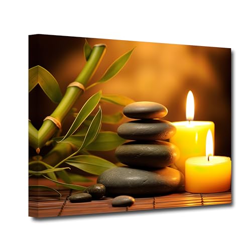 CXHOSTENT Zen Wandbild Zen Steine Kerzen und Bambus Leinwand Kunstdrucke Badezimmerbilder für Yoga Massage Meditation Spa Raumdekoration (A, 70.00 x 105.00 cms) von CXHOSTENT