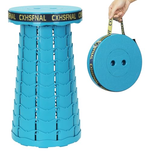 CXHSFNAL Tragbarer Teleskopstuhl für Erwachsene,stabilerer Klappstuhl Leichte Campinghocker mit Ladungskapazität 400 lbs, Hocker höhenverstellbar für Fischerei,Camping,Reisen,BBQ-Seeblau von CXHSFNAL