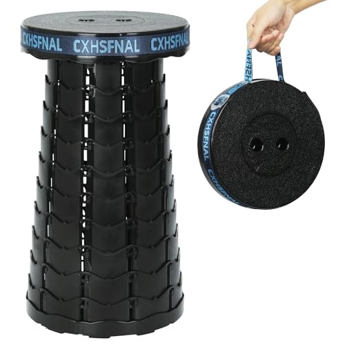 CXHSFNAL Tragbarer Teleskophocker für Erwachsene,stabilerer Klapphocker Leichte Campinghocker mit Ladungskapazität 400 lbs, Hocker höhenverstellbar für Fischerei,Camping,Reisen,BBQ-Schwarz von CXHSFNAL